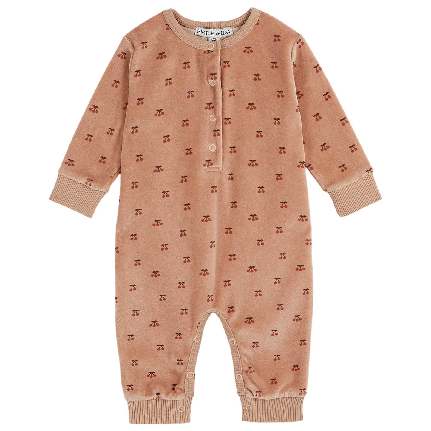 EMILE ET IDA Cherries Velvet Baby Jumpsuit