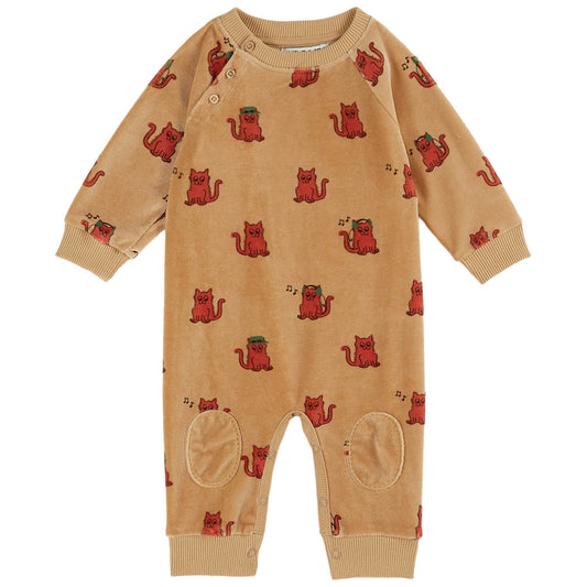 EMILE ET IDA Cool Cat Velour Baby Jumpsuit