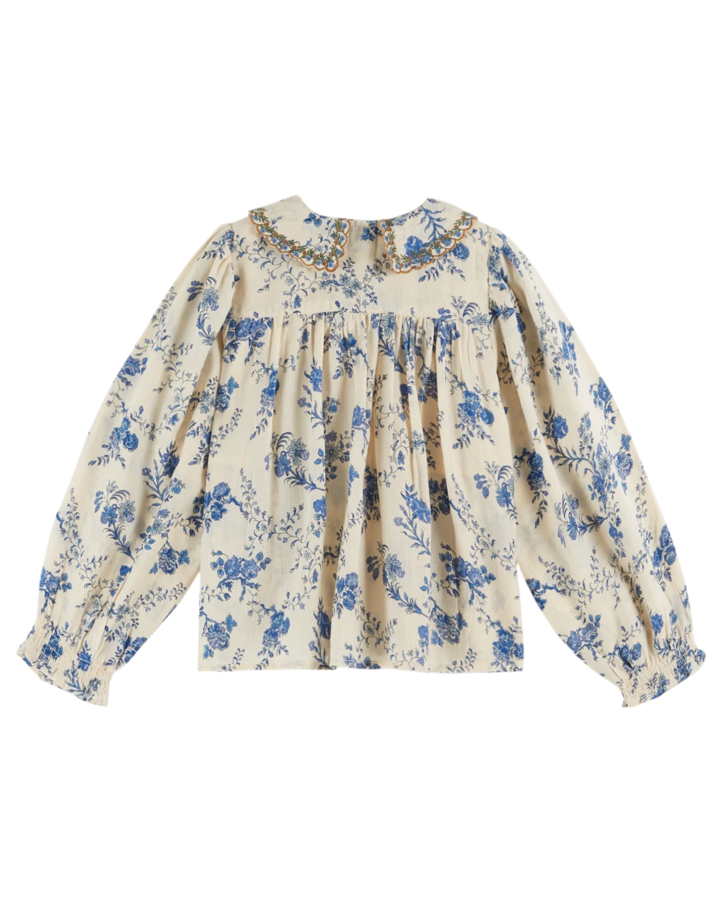 EMILE ET IDA Embroidered Collar Smocked Blouse - Orchid Bleu