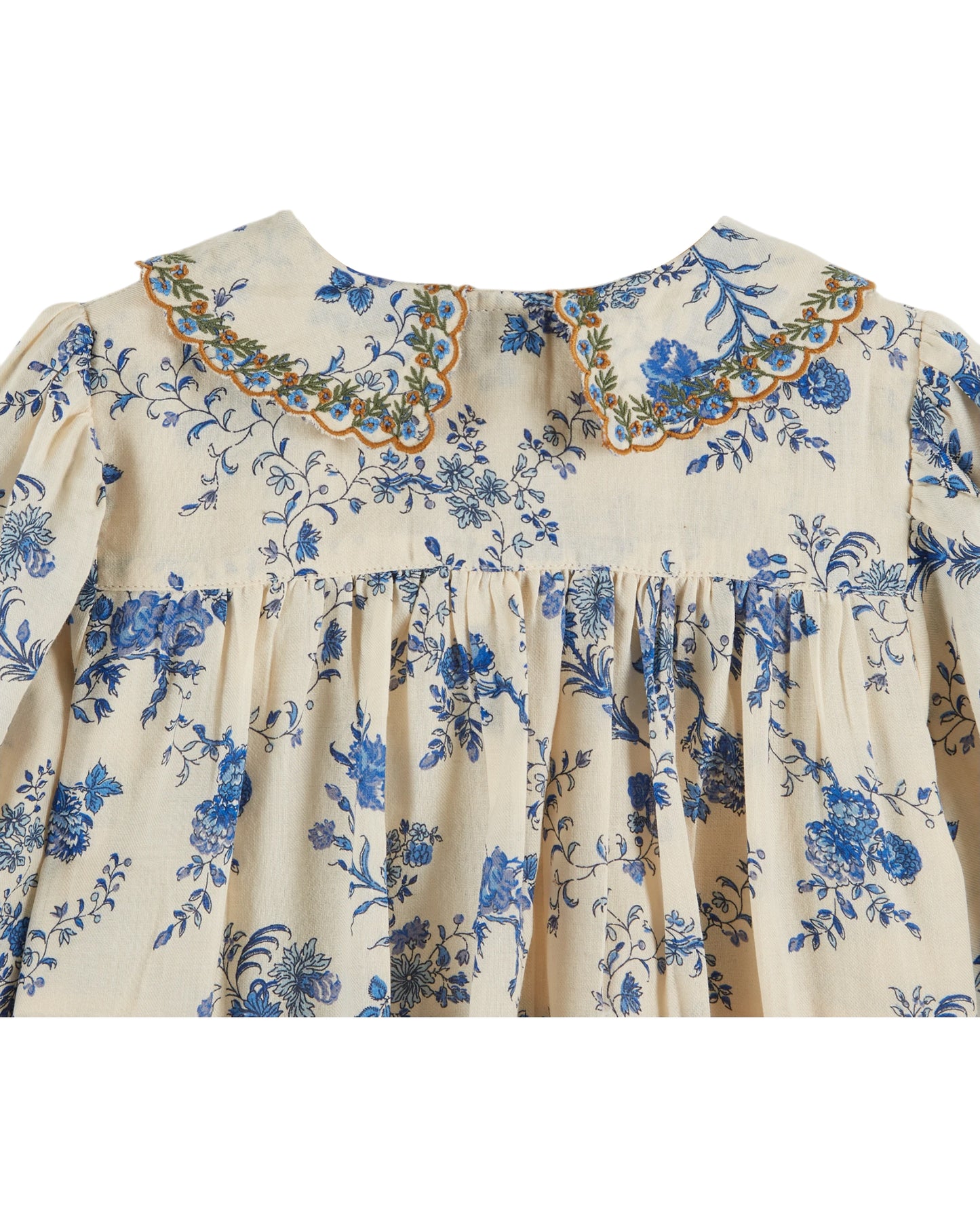EMILE ET IDA Embroidered Collar Smocked Blouse - Orchid Bleu