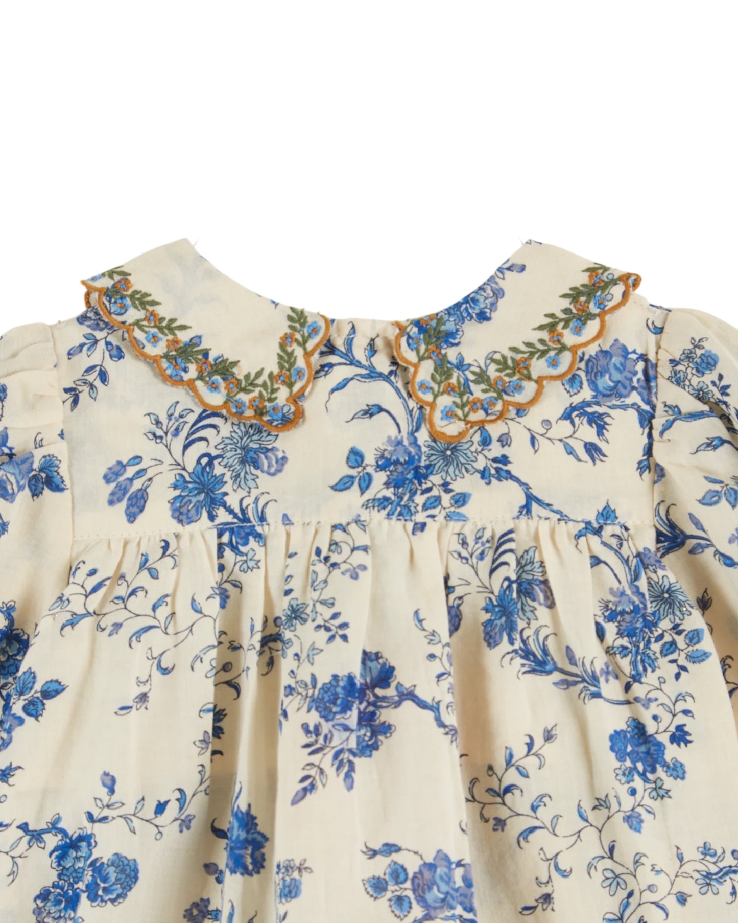 EMILE ET IDA Embroidered Collar Smocked Baby Blouse - Orchid Bleu