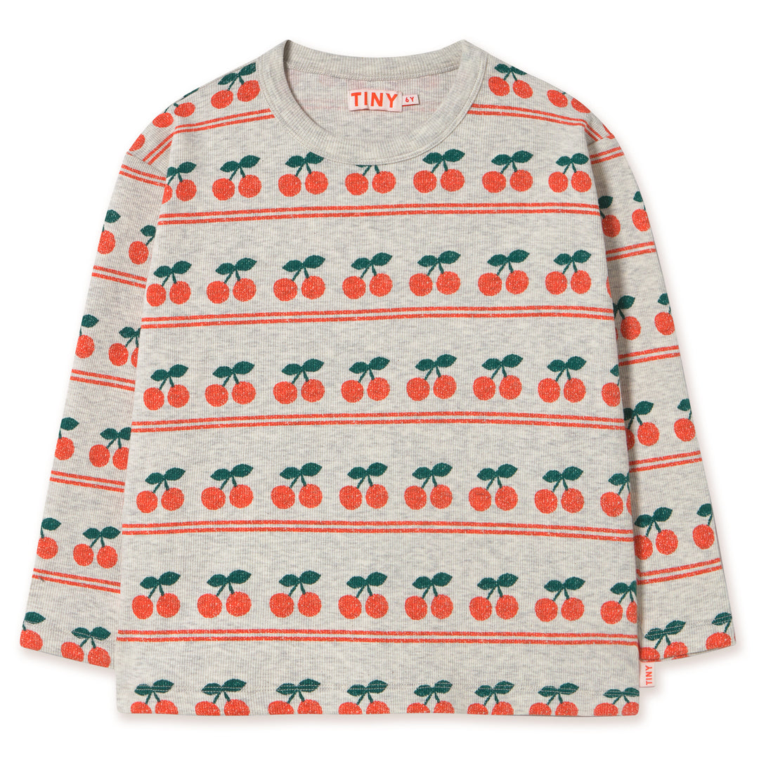 TINY COTTONS Cherry Pattern Rib Tee - Light Cream Heather