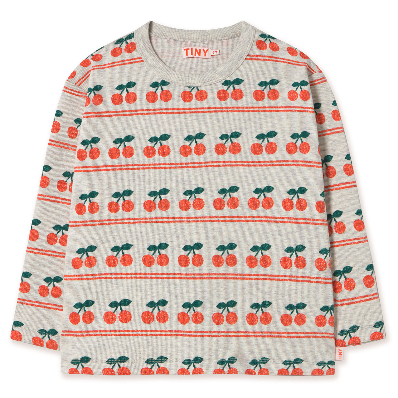 TINY COTTONS Cherry Pattern Rib Tee - Light Cream Heather