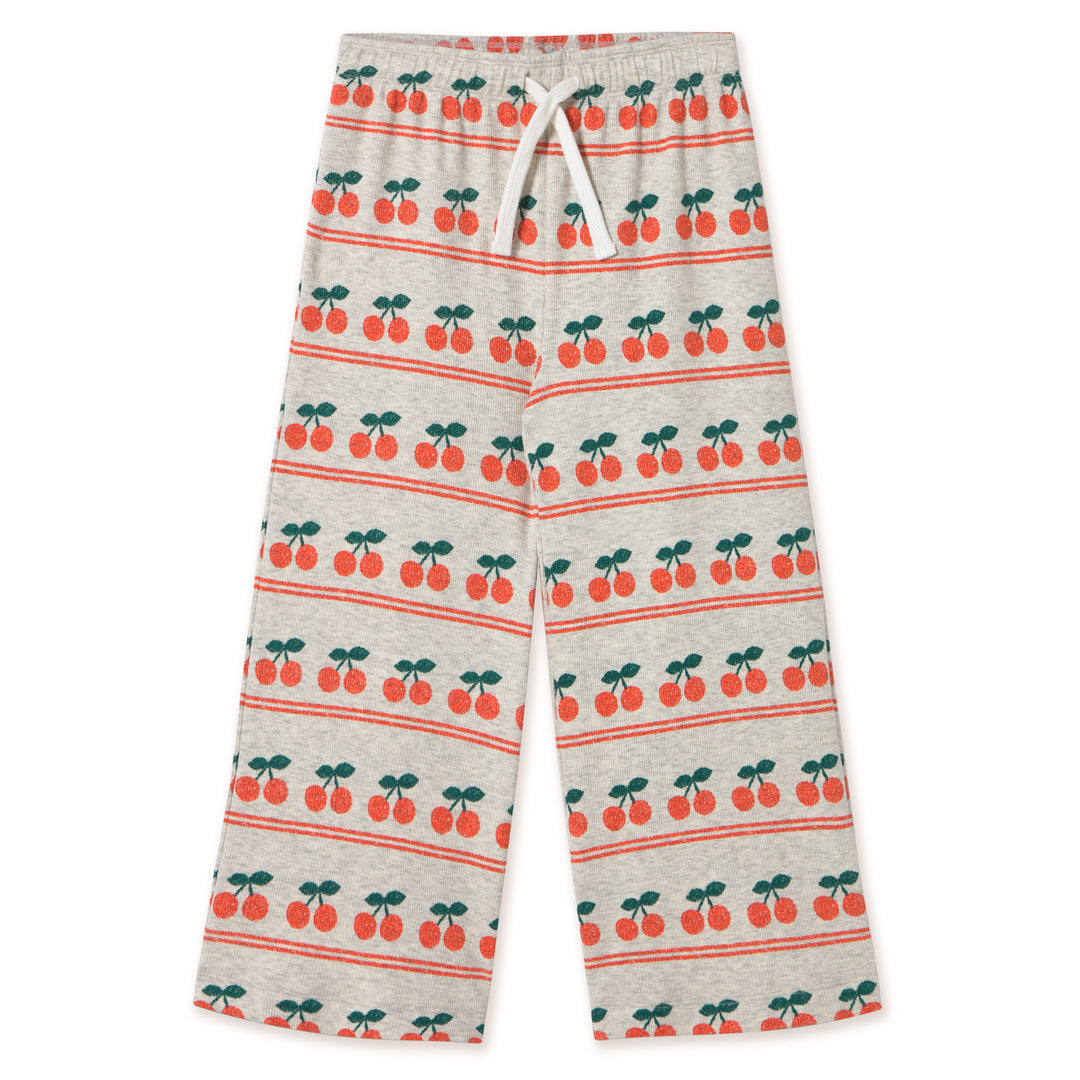 TINY COTTONS Cherry Pattern Rib Pant - Light Cream Heather