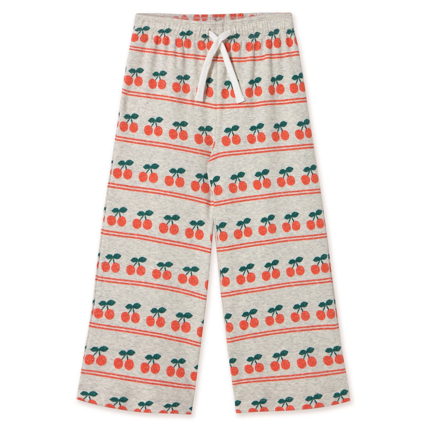 TINY COTTONS Cherry Pattern Rib Pant - Light Cream Heather