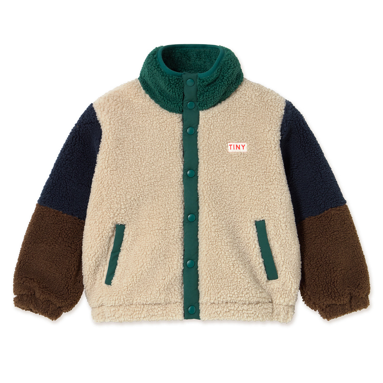 TINY COTTONS Colorblock Polar Sherpa Jacket - Dark Green
