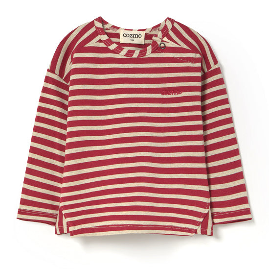 MY LITTLE COZMO Striped Elastic Fleece T-Shirt - Burgundy