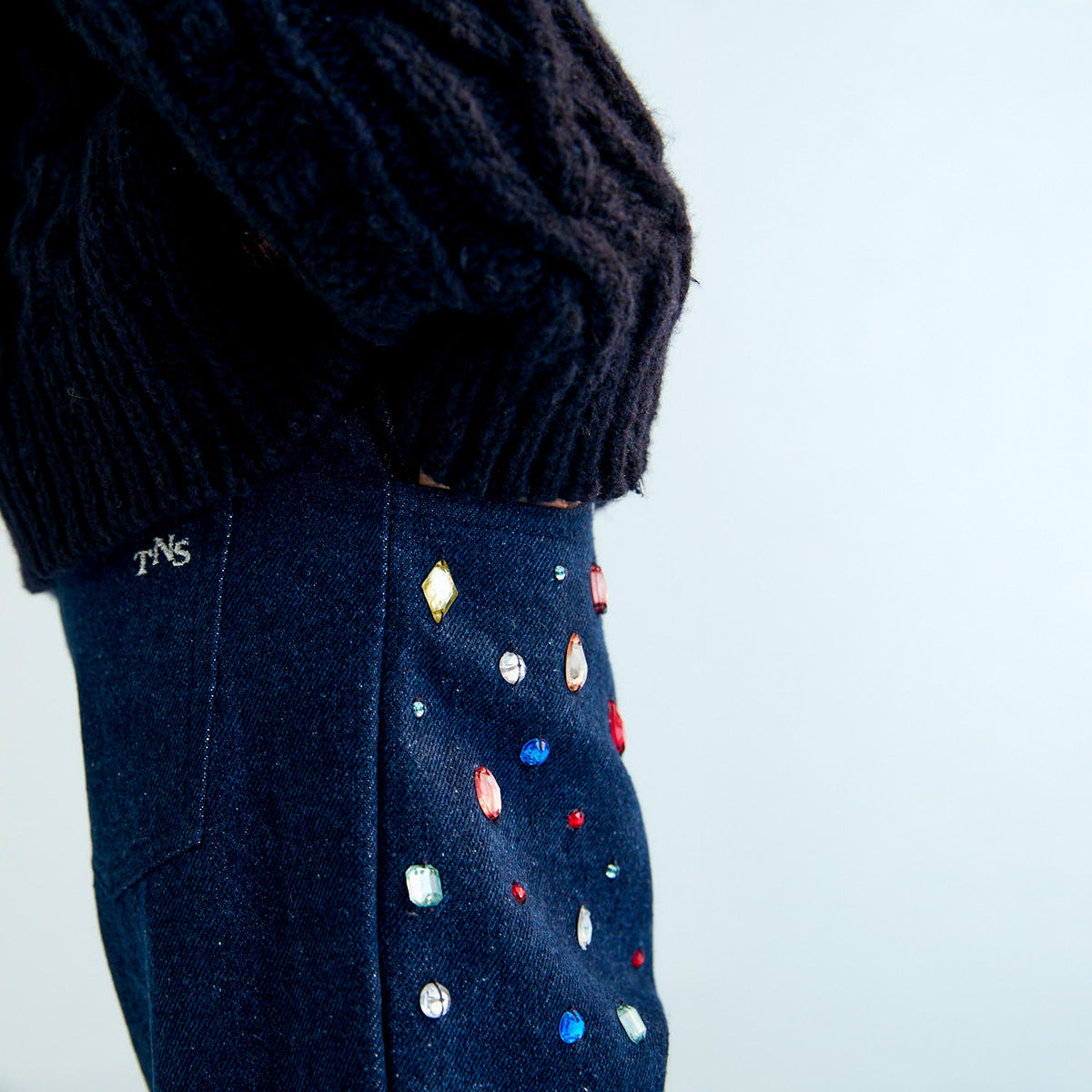 THE NEW SOCIETY Mia Rhinestone Pants - Blue Denim