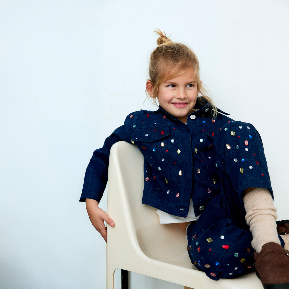 THE NEW SOCIETY Mia Rhinestone Jacket - Blue Denim