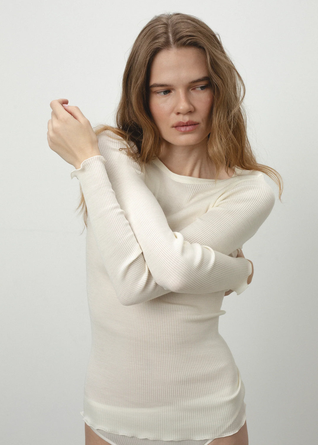 Oscalito Wool & Silk Rib Longsleeve in Ivory