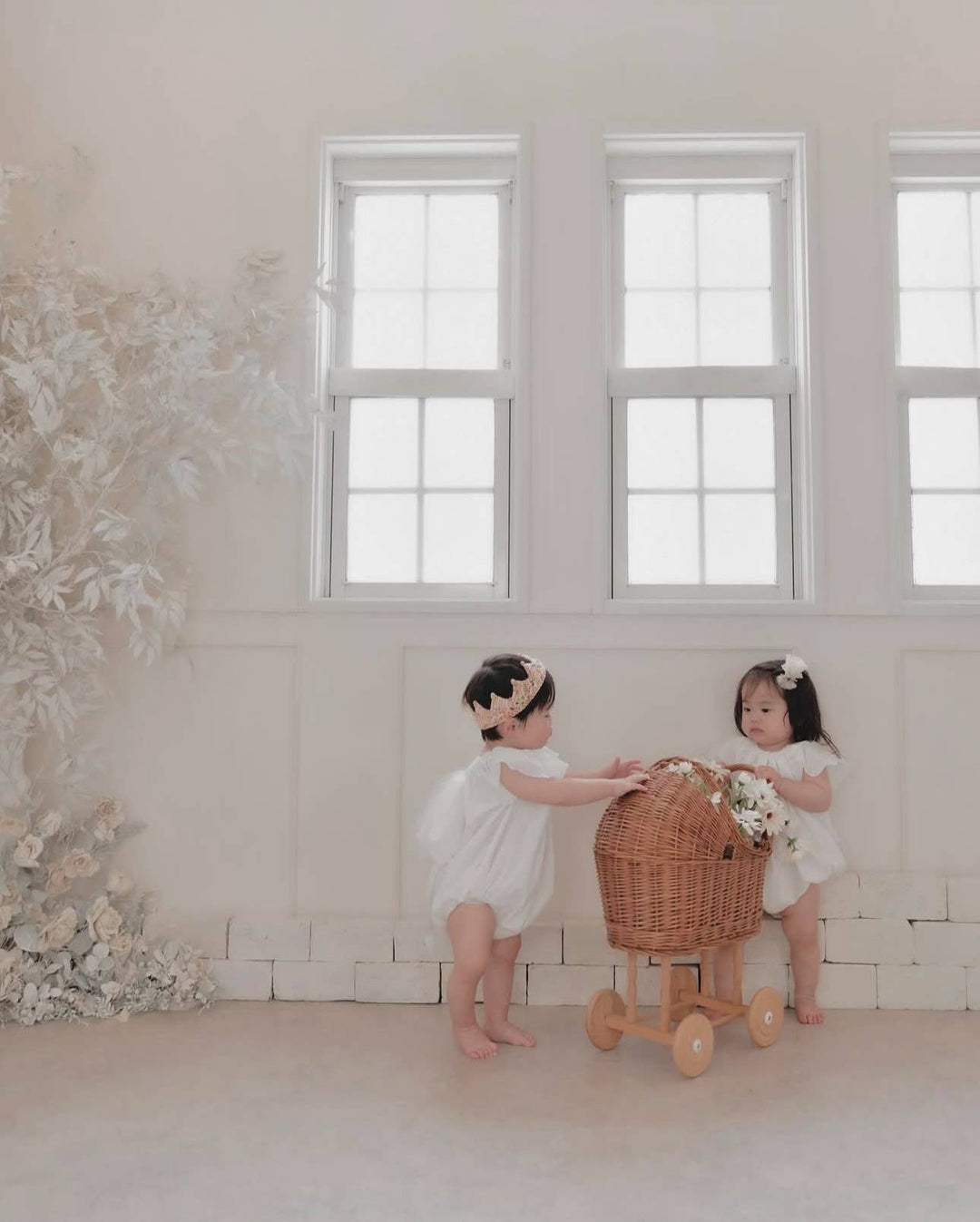 Wicker Pram with Knitted Blanket