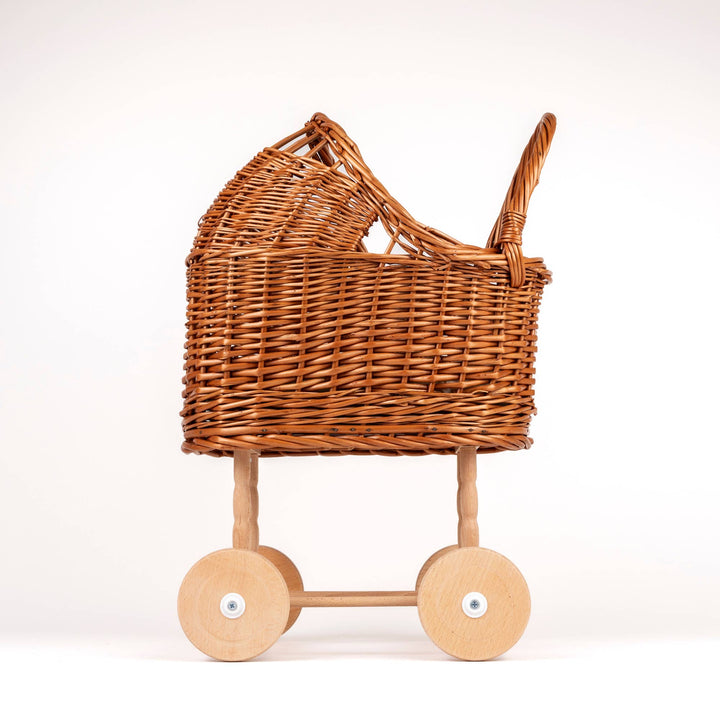 Wicker Pram with Knitted Blanket