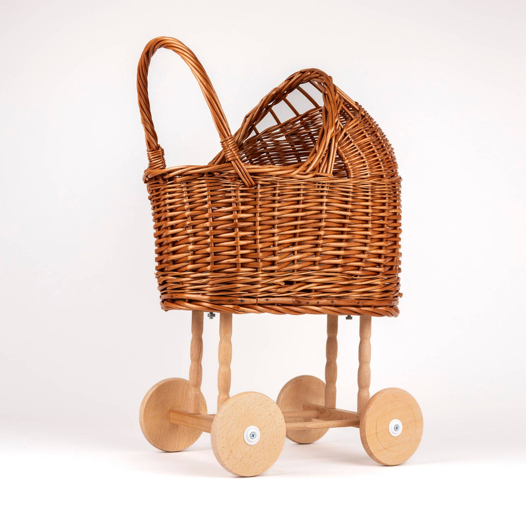 Wicker Pram with Knitted Blanket
