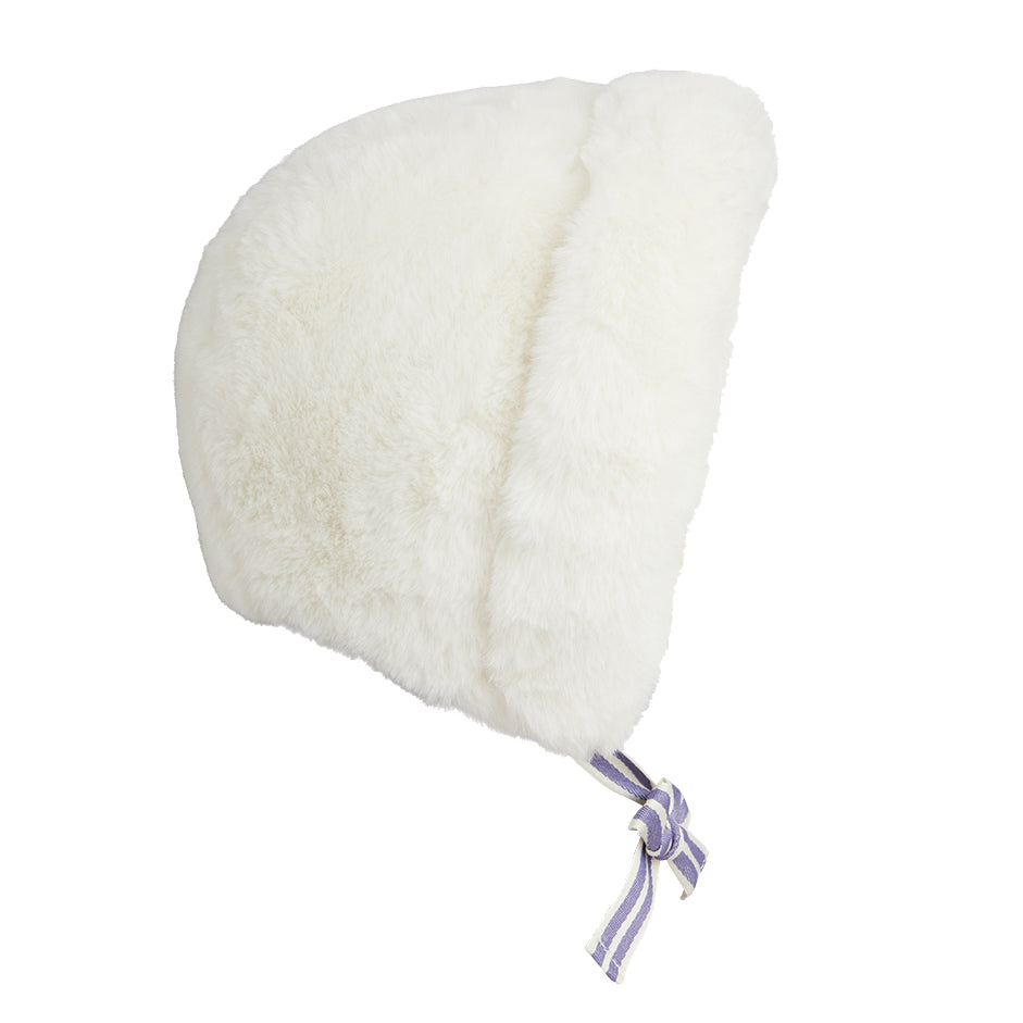Faux Fur Fold Up Hat in Off-White