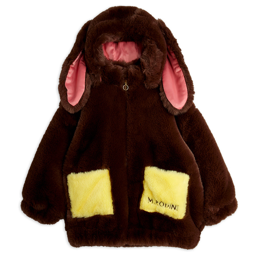 Rabbit Ear Faux Fur Jacket in Brown