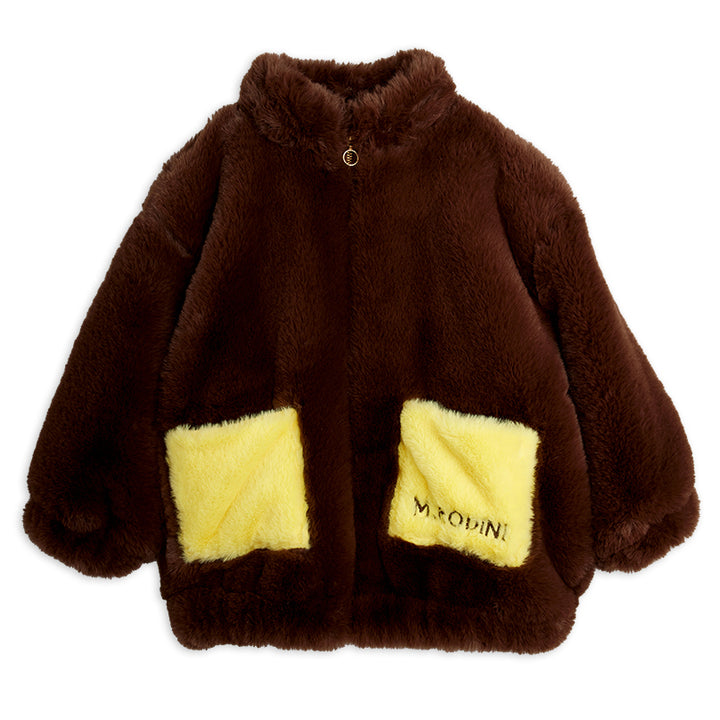 Rabbit Ear Faux Fur Jacket in Brown