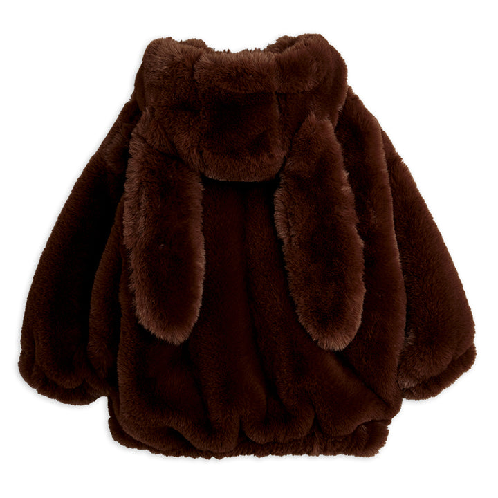 Rabbit Ear Faux Fur Jacket in Brown