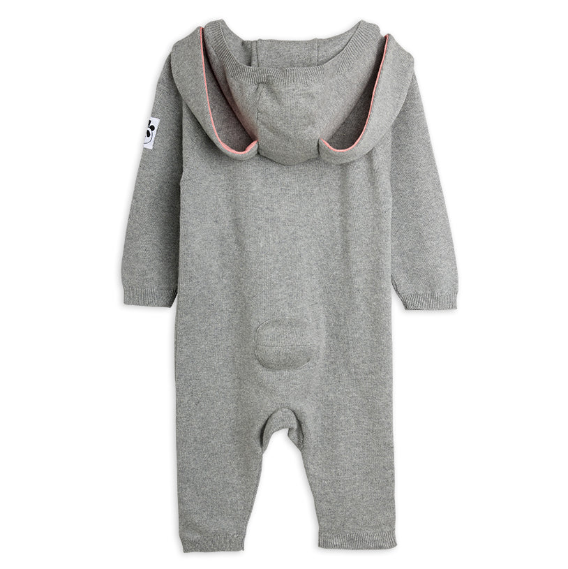 Rabbit Ear Fine Knit Baby Jumpsuit in Grey Melange
