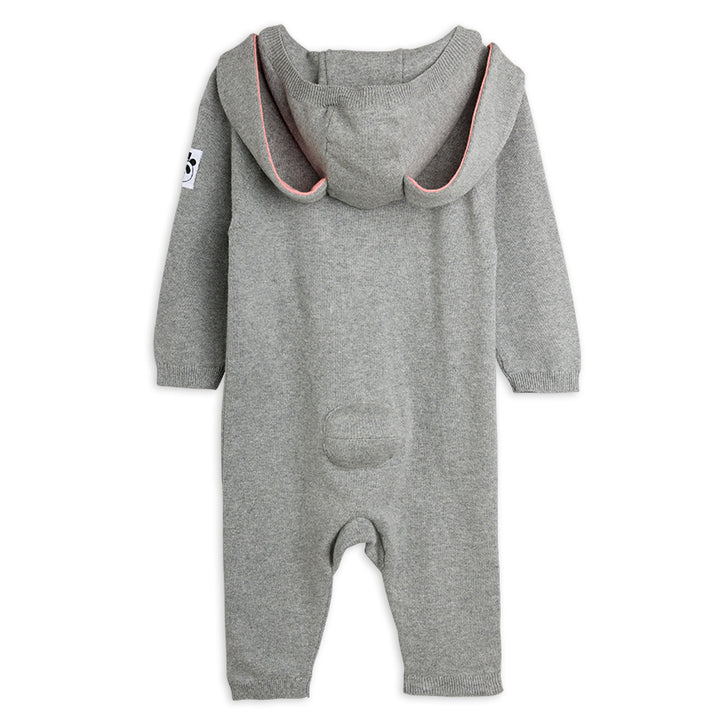 Rabbit Ear Fine Knit Baby Jumpsuit in Grey Melange