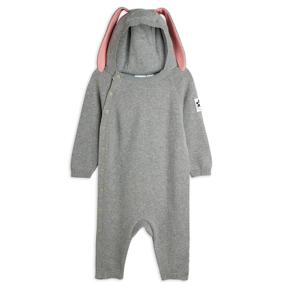 Rabbit Ear Fine Knit Baby Jumpsuit in Grey Melange