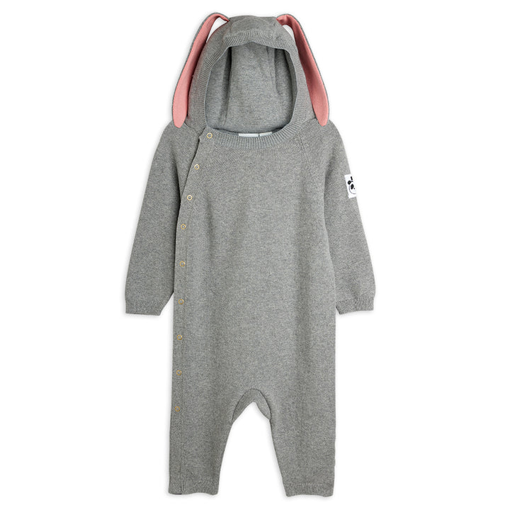 Rabbit Ear Fine Knit Baby Jumpsuit in Grey Melange