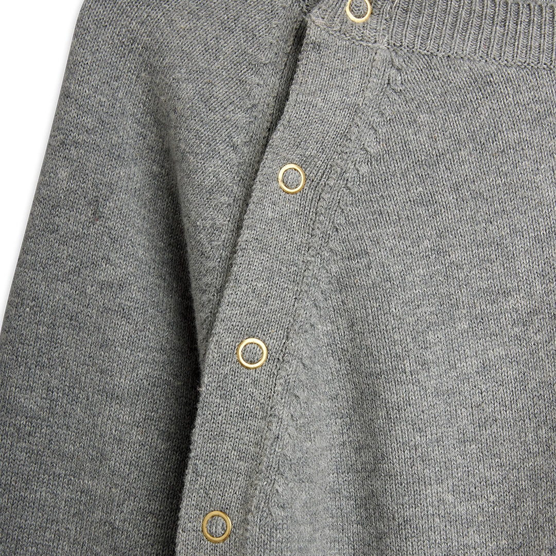 Rabbit Ear Fine Knit Baby Jumpsuit in Grey Melange