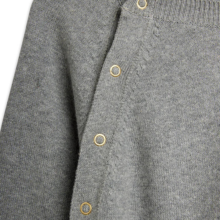 Rabbit Ear Fine Knit Baby Jumpsuit in Grey Melange