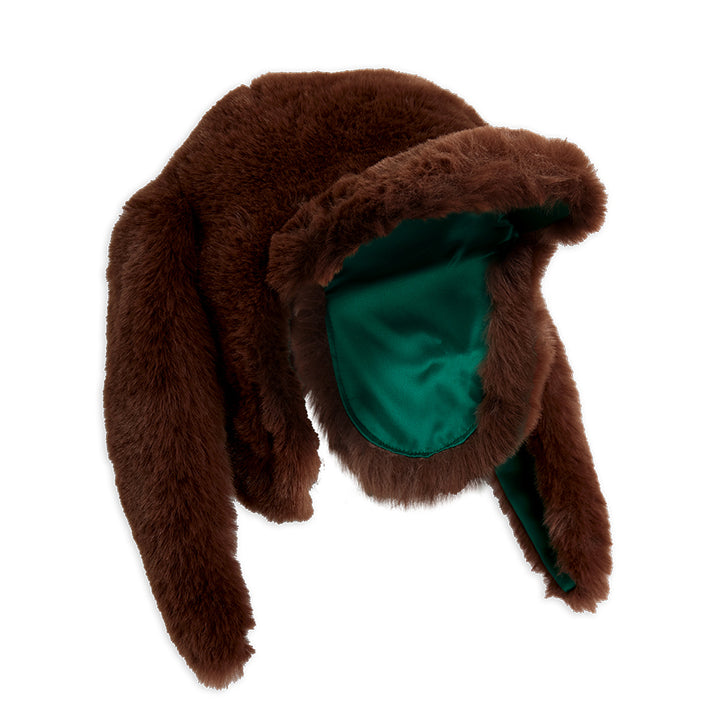 Rabbit Ear Faux Fur Cap in Brown