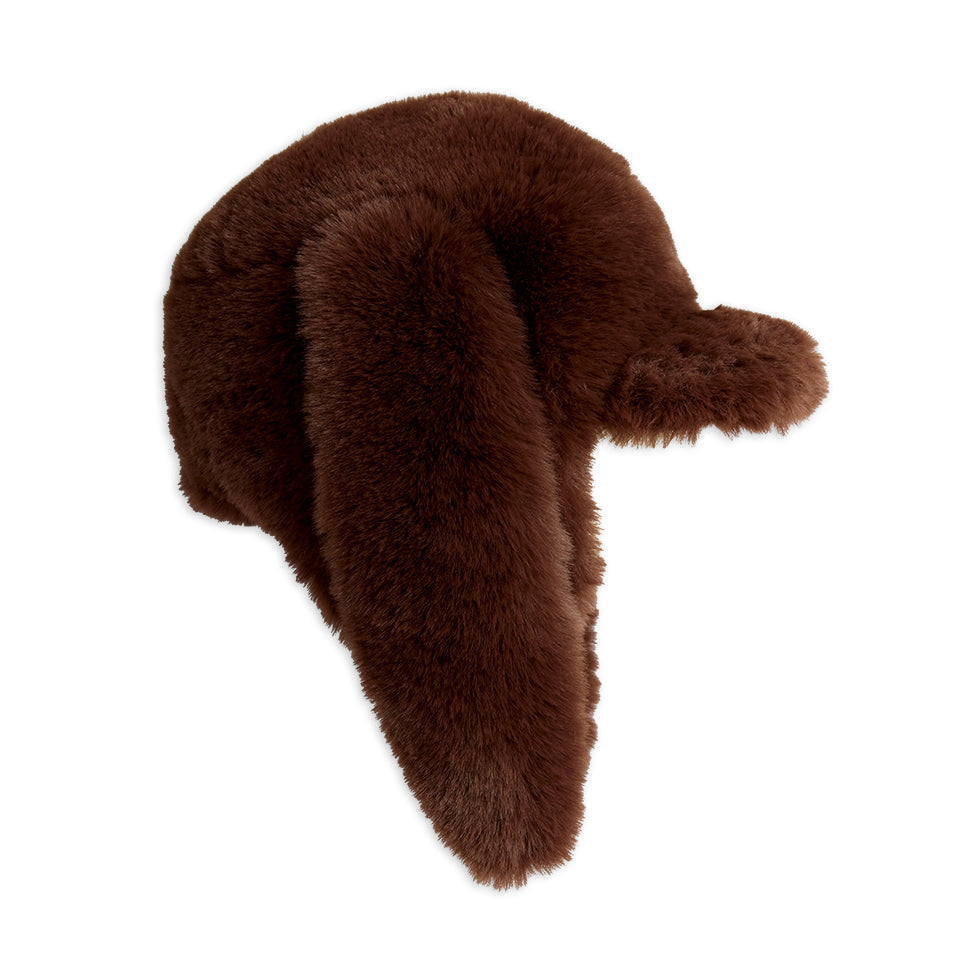 Rabbit Ear Faux Fur Cap in Brown