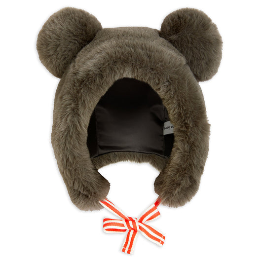 MINI RODINI Faux Fur Ear Hat - Grey