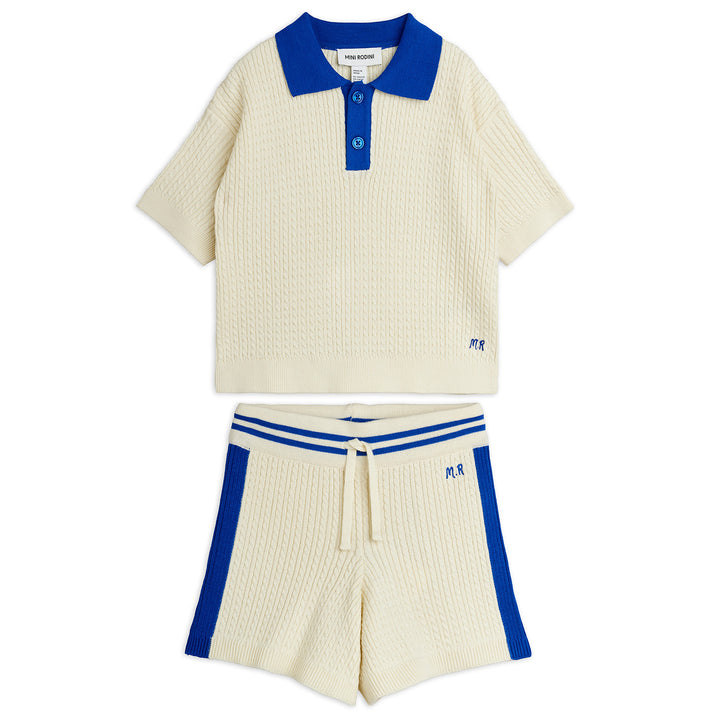 Cable Knit Polo Shorts Set In Off-White