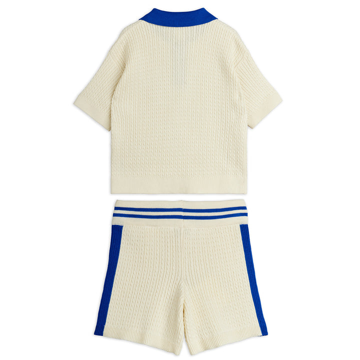 Cable Knit Polo Shorts Set In Off-White
