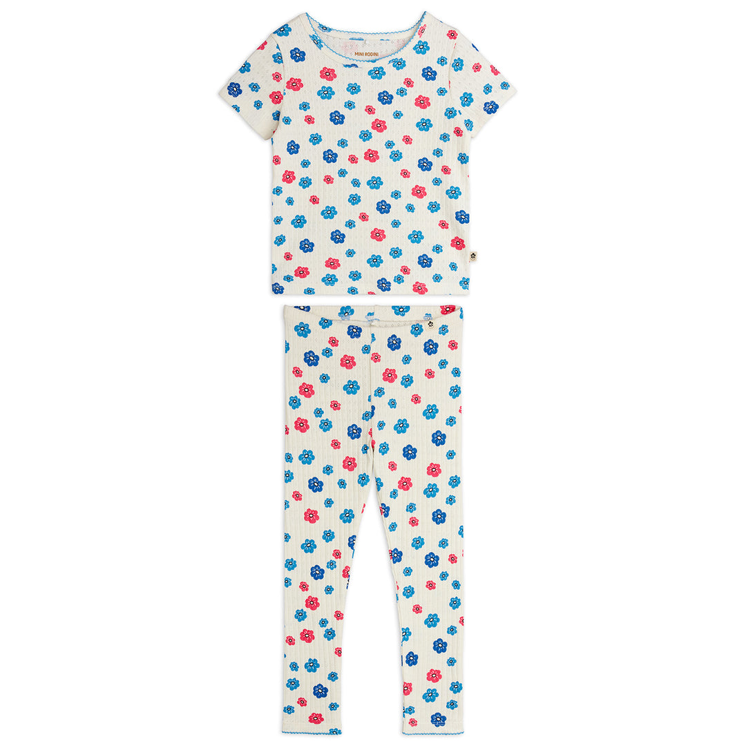 Flowers Picot Edge Pointelle Tee Set In Multi