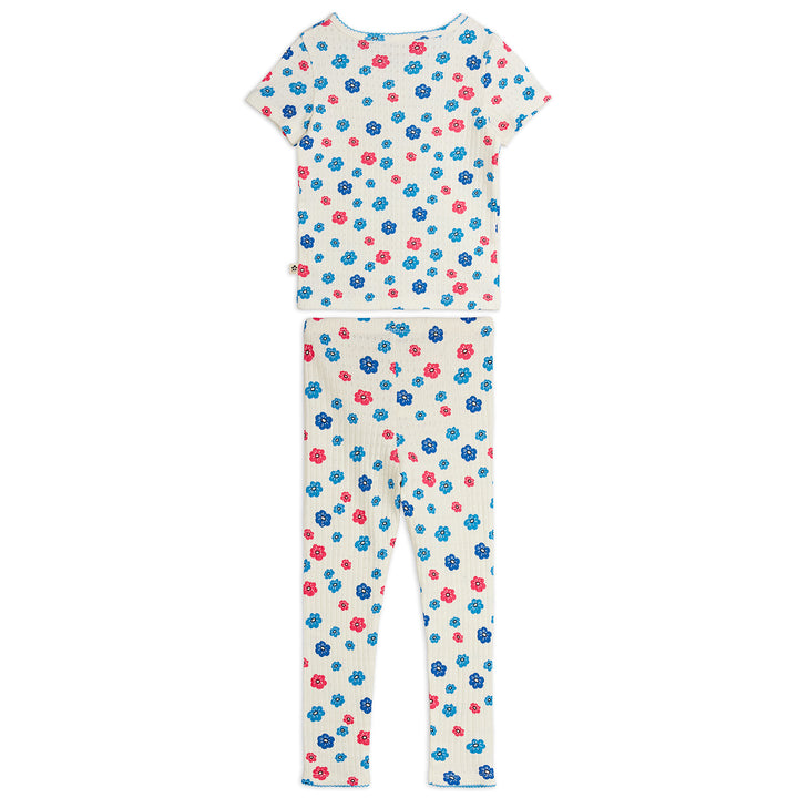 Flowers Picot Edge Pointelle Tee Set In Multi