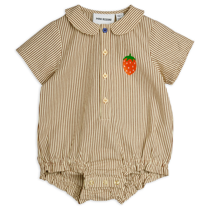 Poplin Strawberry Woven Romper In Brown