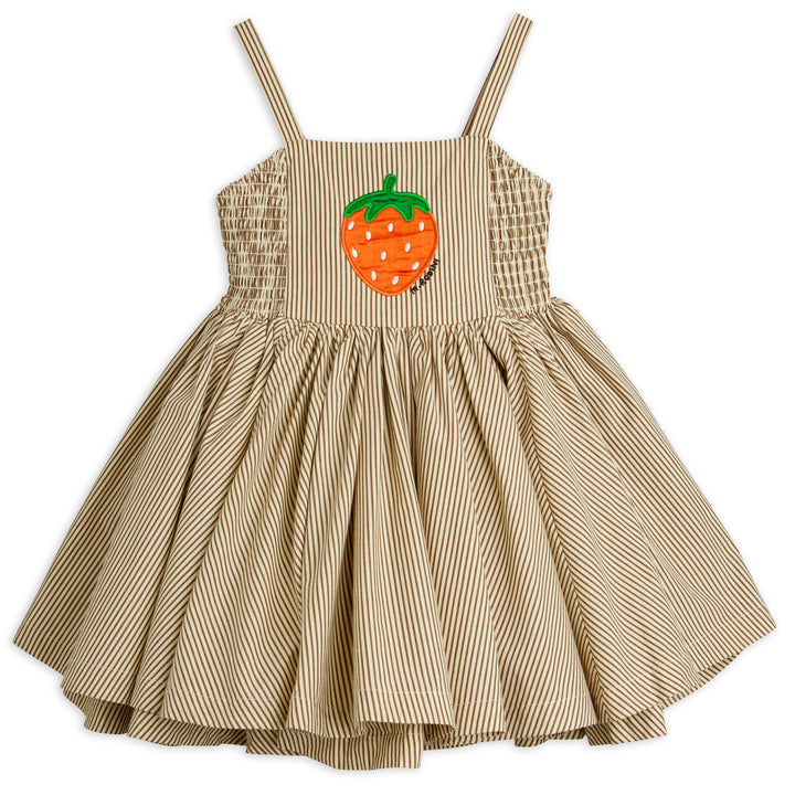 Poplin Strawberry Smock Dress In Brown