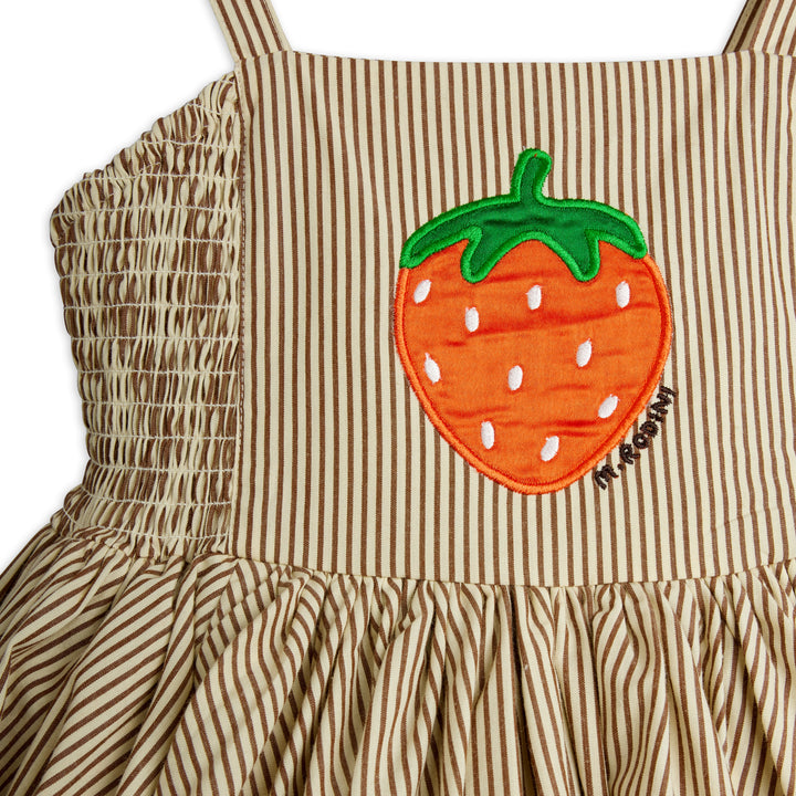 Poplin Strawberry Smock Dress In Brown