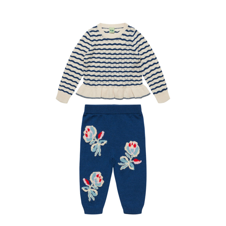 Baby Jaquard Pants Set in Deep Indigo