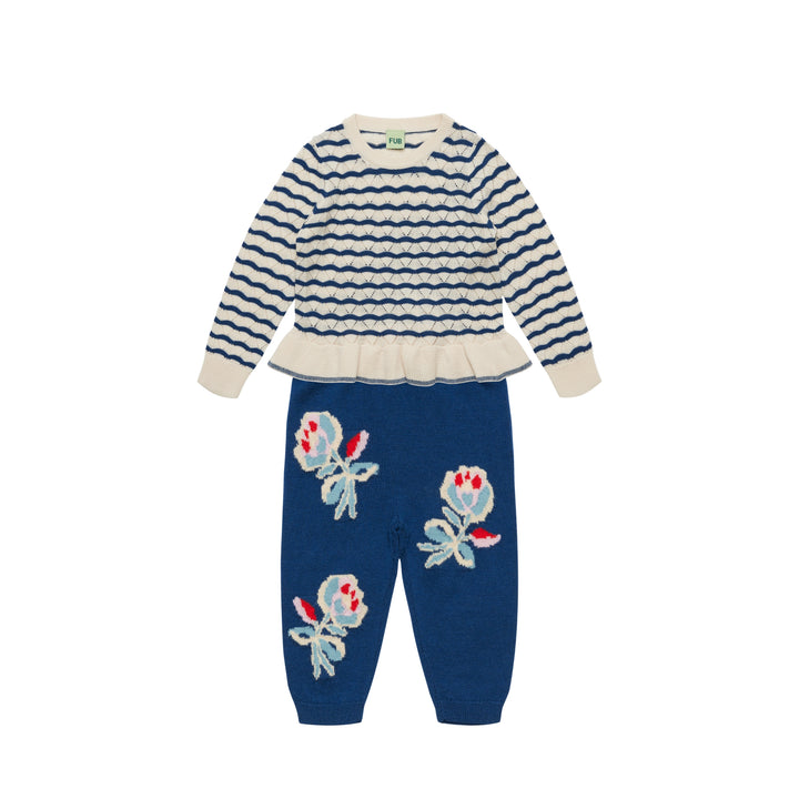 Baby Jaquard Pants Set in Deep Indigo