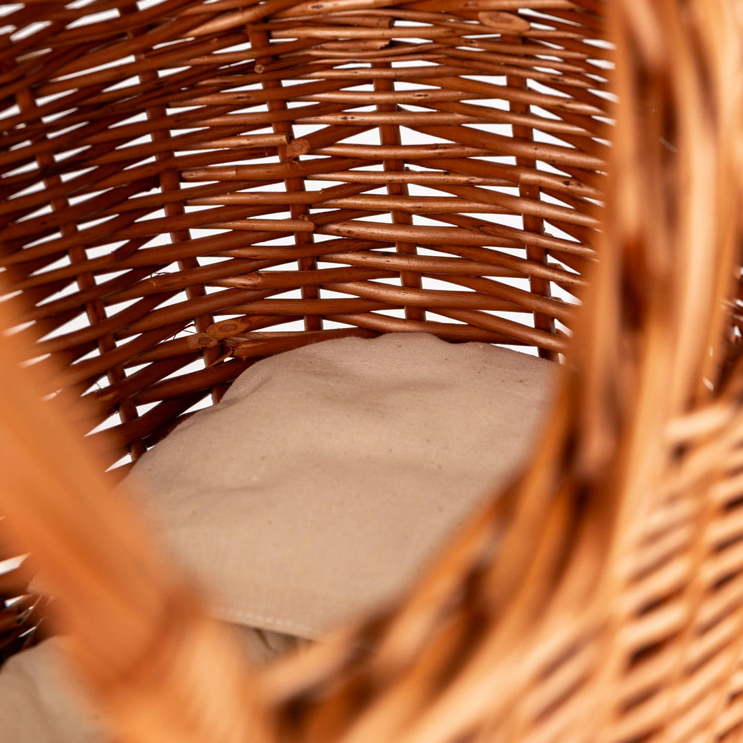 Wicker Pram with Knitted Blanket