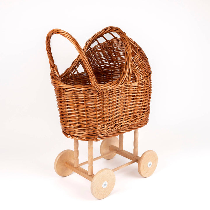 Wicker Pram with Knitted Blanket
