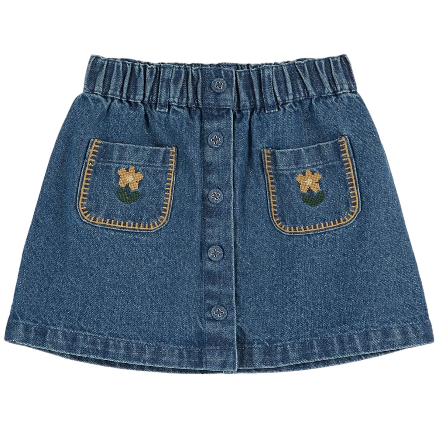 Flower Embroidered Denim Skirt