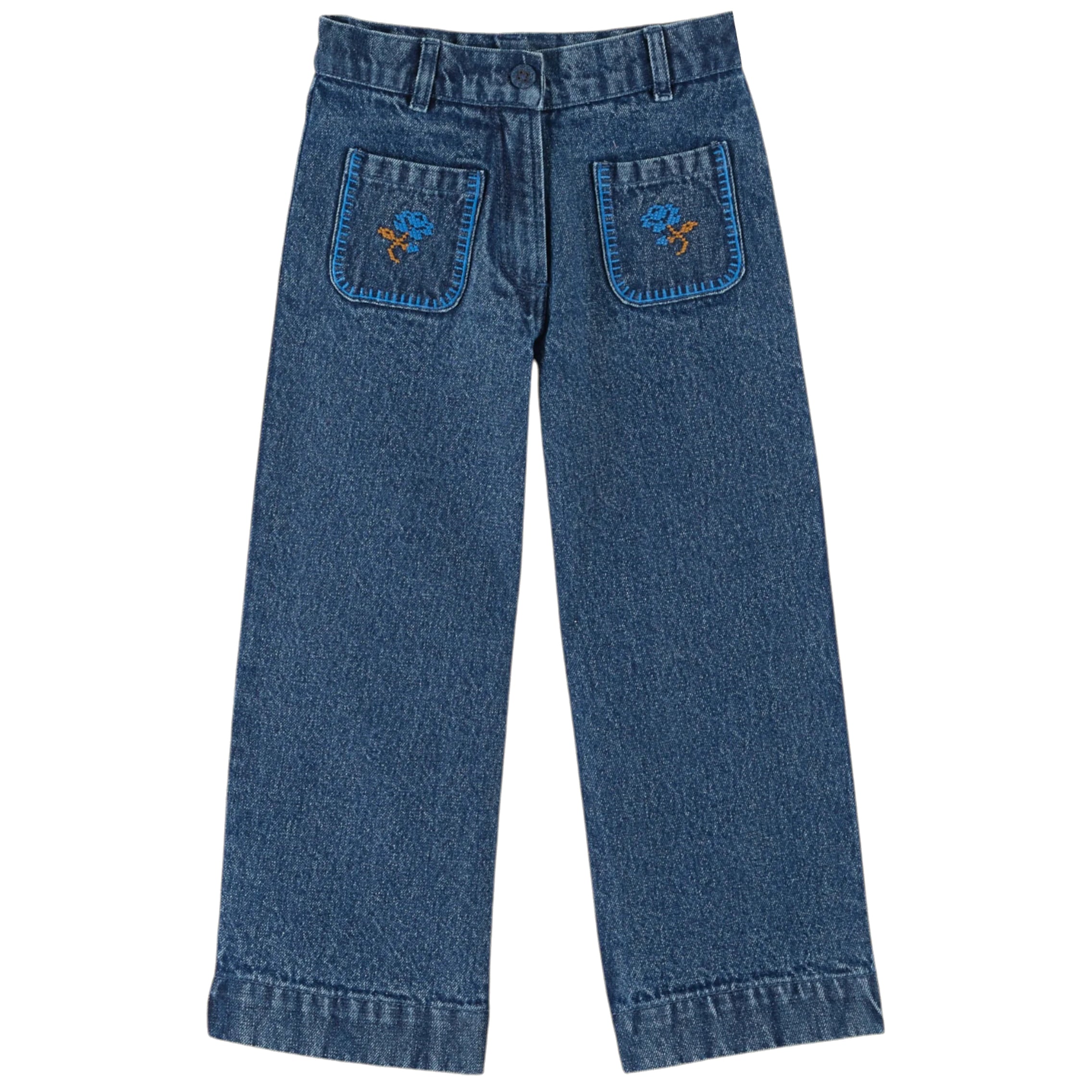 Embroidered Denim Trousers in Denim | Emilie et Ida | Yoya NYC