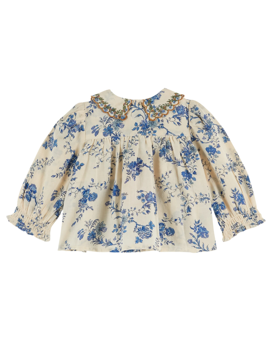 EMILE ET IDA Embroidered Collar Smocked Baby Blouse  - Orchid Bleu