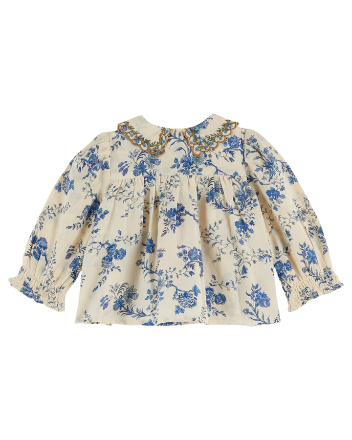EMILE ET IDA Embroidered Collar Smocked Baby Blouse  - Orchid Bleu