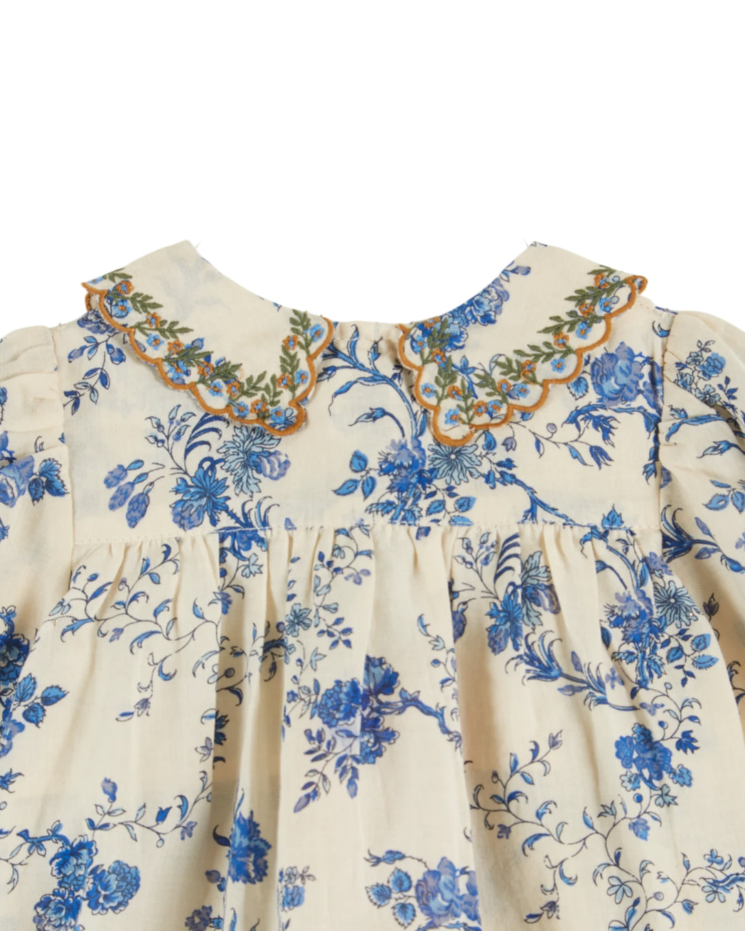 EMILE ET IDA Embroidered Collar Smocked Baby Blouse  - Orchid Bleu