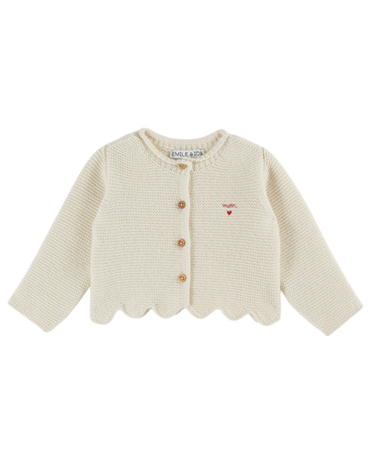EMILE ET IDA Garter Stitch Baby Cardigan - Ecru