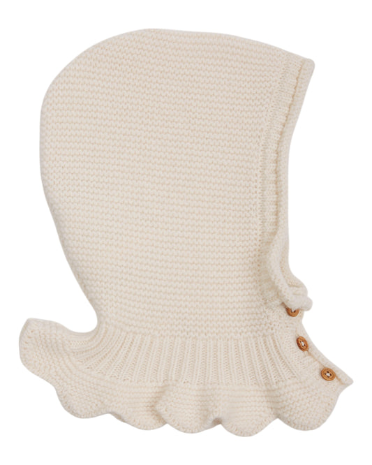 EMILE ET IDA Garter Stitch Baby Hood  - Ecru