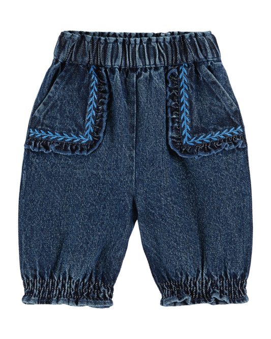 EMILE ET IDA Denim Embroidered Trousers - Denim