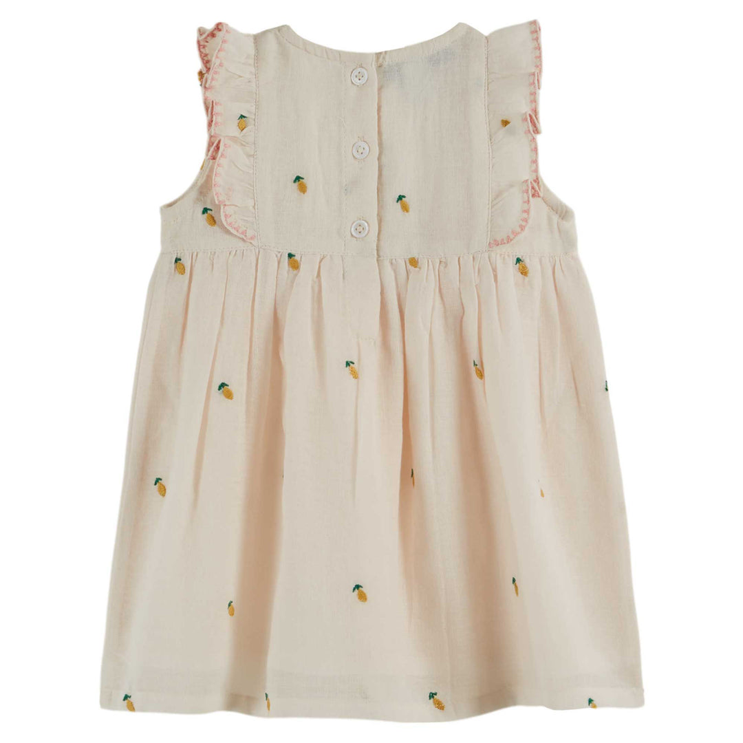 Embroidered Lemon Baby Dress in Crème